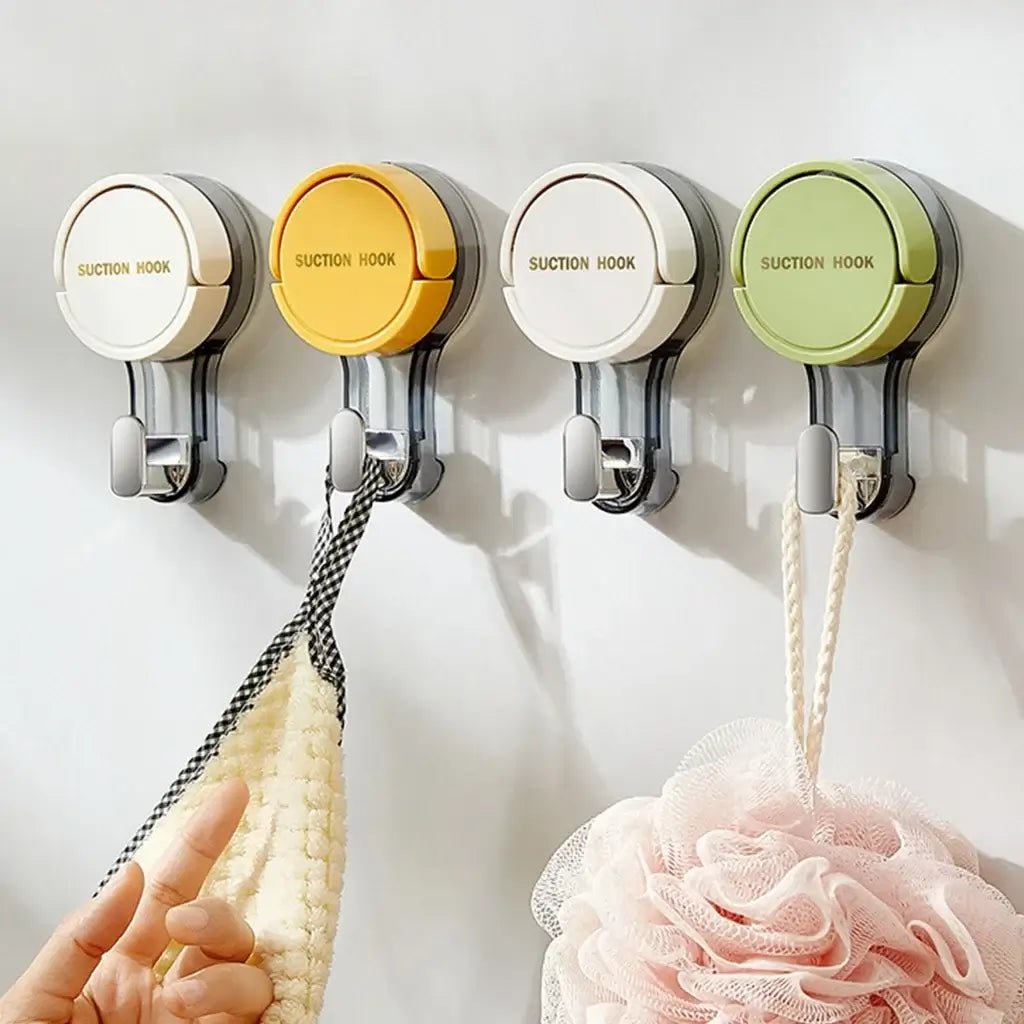 Two heavy-duty reusable waterproof suction wall hooks by ja1a2e-ff, featuring a no-drill design for easy installation.